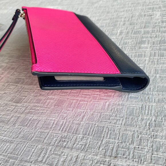 Kate Spade Shocking Pink & Navy Leather Wallet Wristlet - Picture 3 of 11